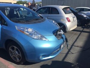 Tesla Model X plugged into 50A J1772 adapter