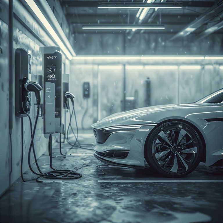 Elbil opladning hjemme i indkørsel med grøn energi