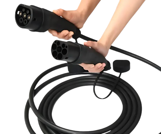 alt="Type 2 ladekabel 22kW – spiral 5 meter kabel til elbil opladning i Danmark"