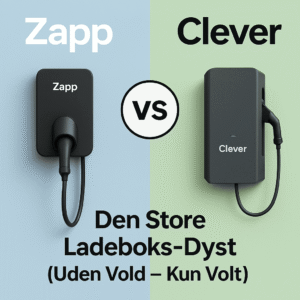 Grafisk oversigt der viser Zapp og Clever ladeløsninger, ladebokse og key features til EV-opladning i Danmark