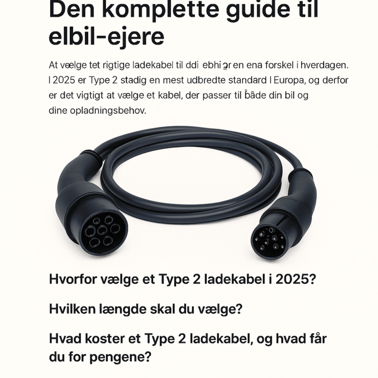 Type 2 ladekabel til elbil – komplet guide for danske elbil-ejere i 2025