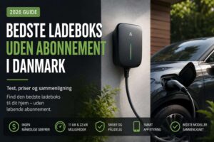 Bedste ladeboks uden abonnement i Danmark 2026 – moderne elbil oplades ved dansk hjem med smart ladeboks, sammenligning af priser, funktioner og hjemmeladning uden månedlige gebyrer.
