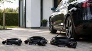 Bedste Type 2 ladekabel til elbil i Danmark med 5, 7,5 og 10 meter ladekabler ved moderne dansk bolig til sikker hjemmeladning i 2026.