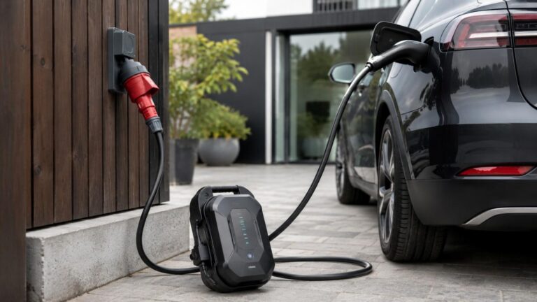 Bedste transportable lader til elbil i Danmark 2026 med 11 kW mobil oplader til hjemmet, sommerhuset og opladning på farten ved moderne dansk bolig.